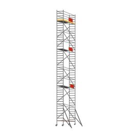 Hliníkové pojazdné lešenie Model D - Dĺžka lešenia šírka: 3,05 m  0,70 m, Pracovná výška: 14,30 m, Výška lešenia: 13,30 m